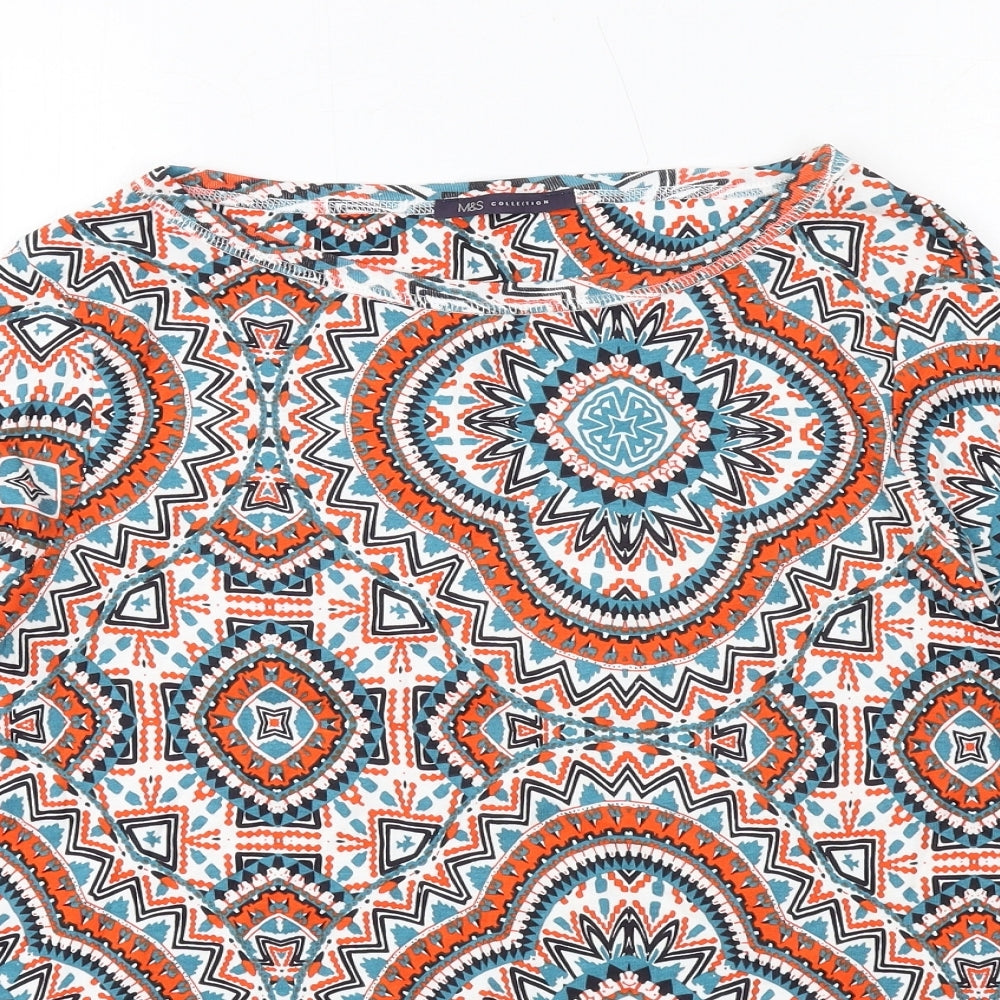 Marks and Spencer Womens Multicoloured Geometric Cotton Basic T-Shirt Size 20 Boat Neck - Mosaic Print
