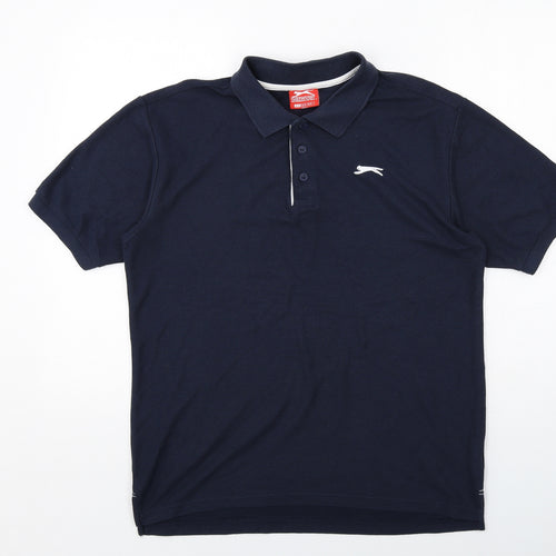 Slazenger Mens Blue Polyester Polo Size M Collared Button