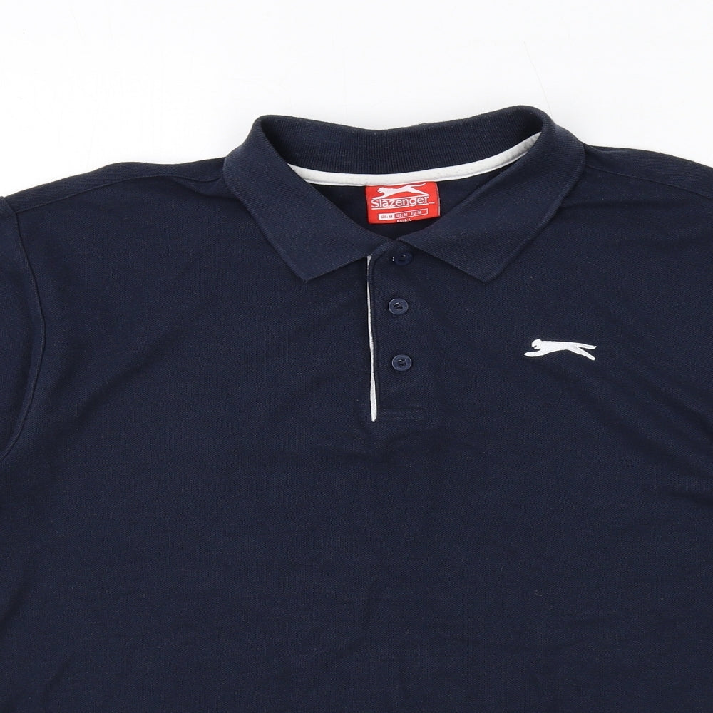 Slazenger Mens Blue Polyester Polo Size M Collared Button