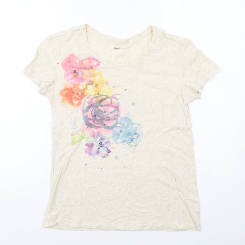 Gap Womens Beige Geometric Cotton Basic T-Shirt Size S Boat Neck