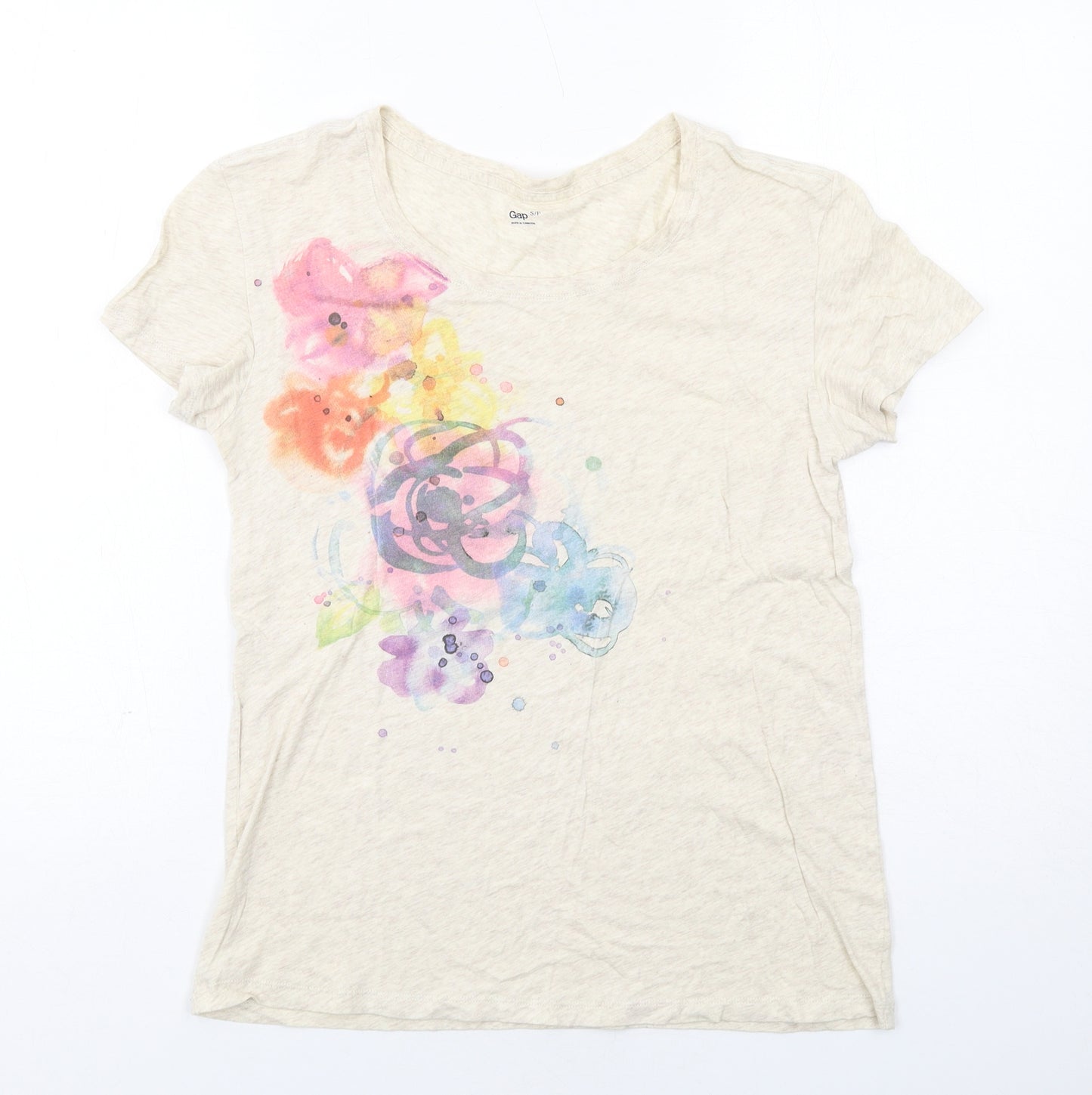 Gap Womens Beige Geometric Cotton Basic T-Shirt Size S Boat Neck