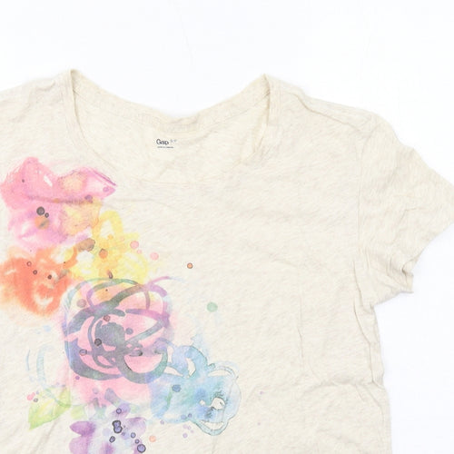Gap Womens Beige Geometric Cotton Basic T-Shirt Size S Boat Neck