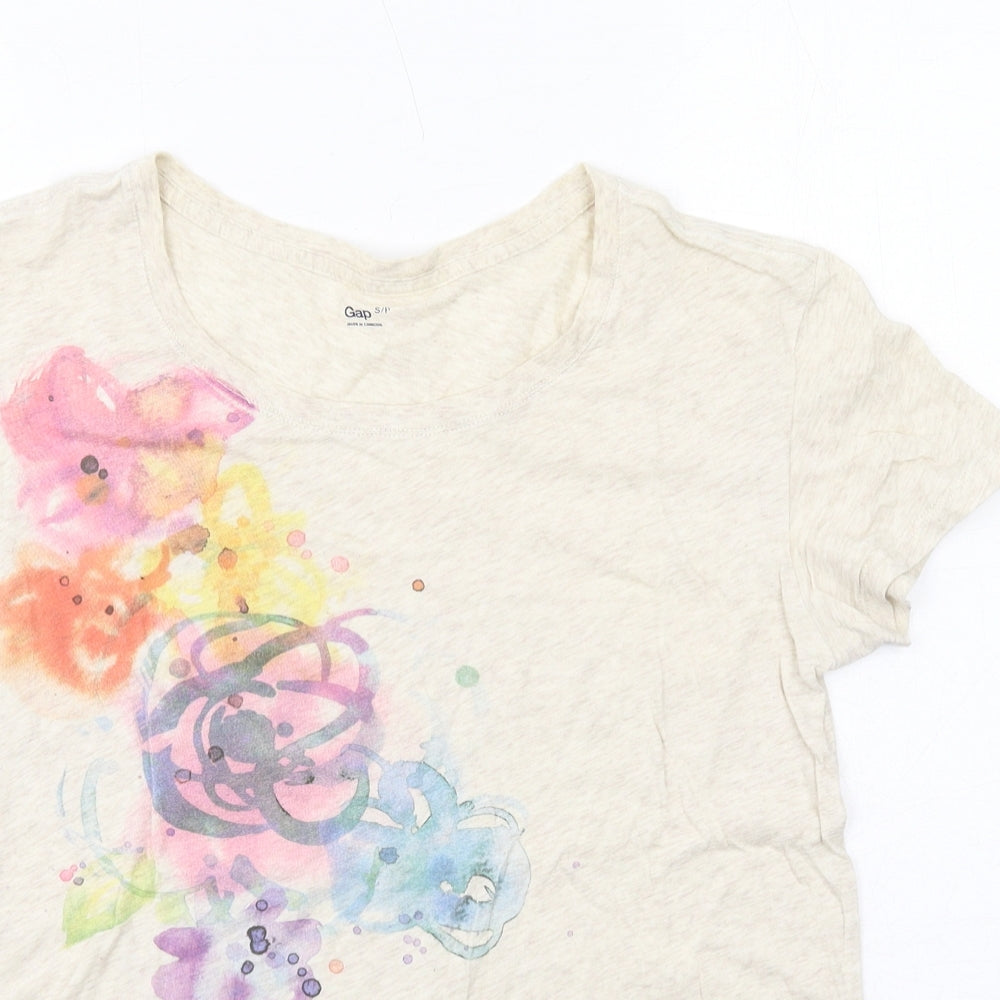 Gap Womens Beige Geometric Cotton Basic T-Shirt Size S Boat Neck