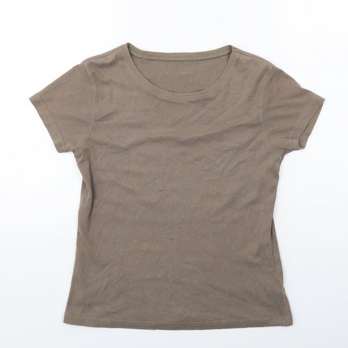 New Look Womens Brown Cotton Basic T-Shirt Size 14 Boat Neck