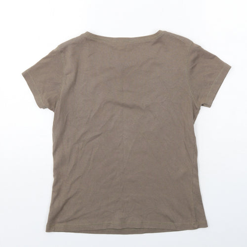 New Look Womens Brown Cotton Basic T-Shirt Size 14 Boat Neck