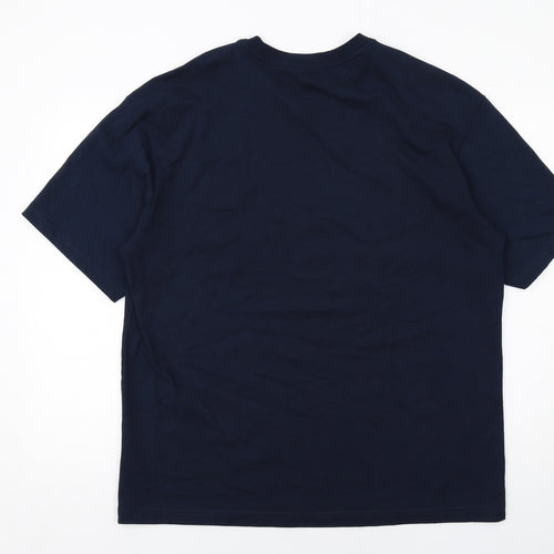 H&M Mens Blue Cotton T-Shirt Size L Round Neck - Take A Leap!