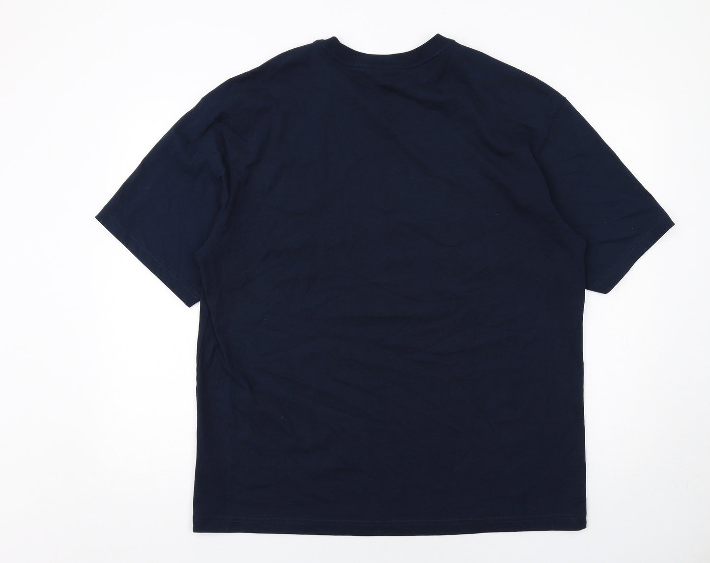H&M Mens Blue Cotton T-Shirt Size L Round Neck - Take A Leap!