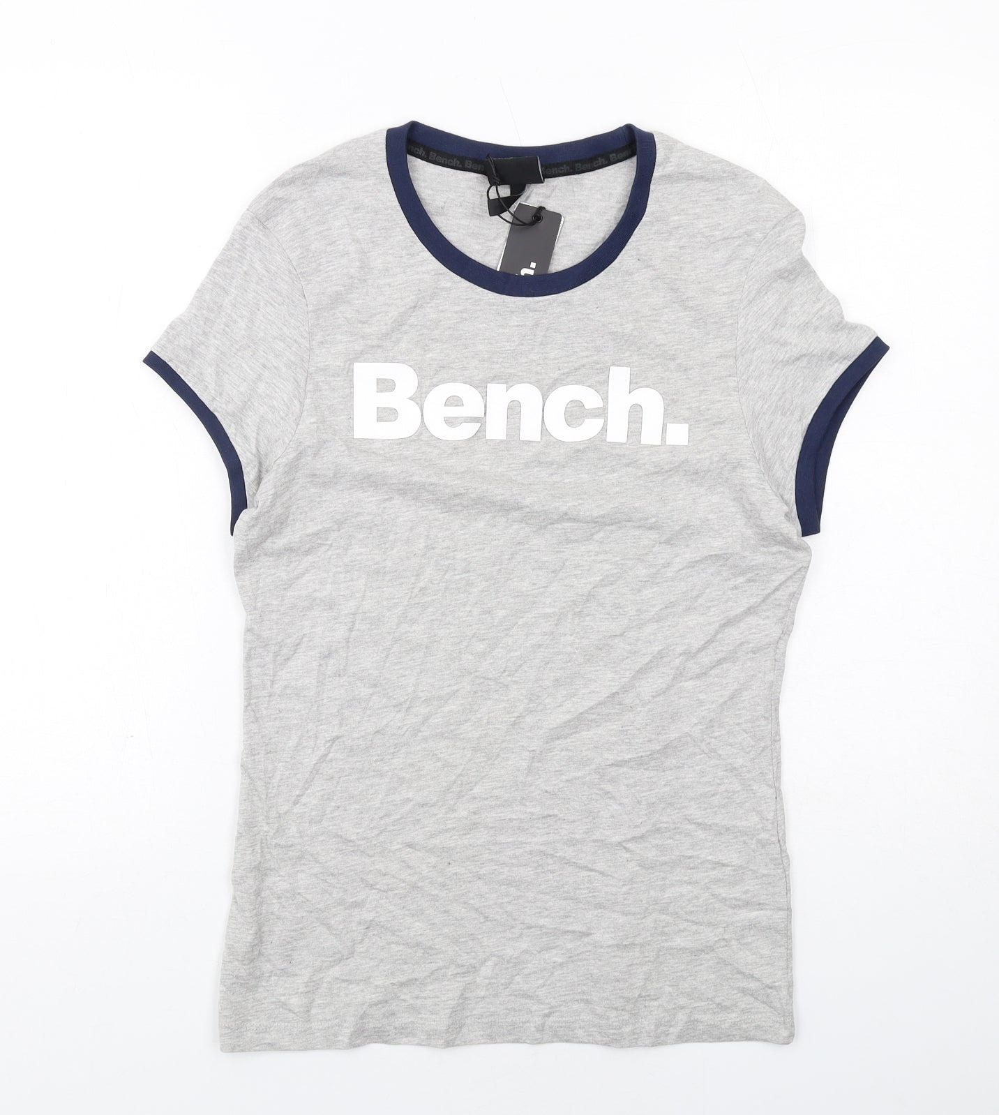 Bench Womens Grey Cotton Basic T-Shirt Size 14 Round Neck