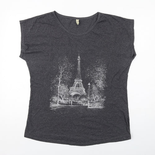 Nad Womens Grey Cotton Basic T-Shirt Size 2XL Boat Neck - Paris