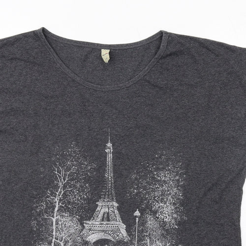 Nad Womens Grey Cotton Basic T-Shirt Size 2XL Boat Neck - Paris