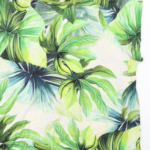 Yera Womens Green Geometric Viscose Basic T-Shirt Size XL Scoop Neck - Leaf Pattern