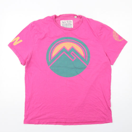 Jack Wills Womens Pink Cotton Basic T-Shirt Size XL Round Neck - Unisex