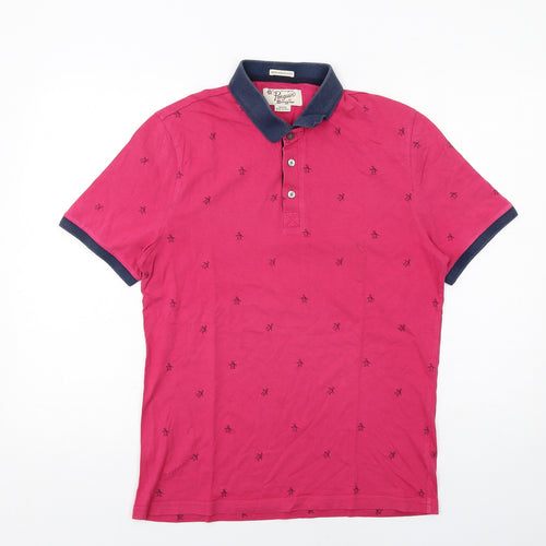 Original Penguin Mens Pink Geometric Cotton Polo Size M Collared Button