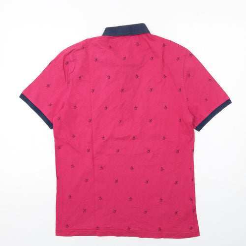 Original Penguin Mens Pink Geometric Cotton Polo Size M Collared Button