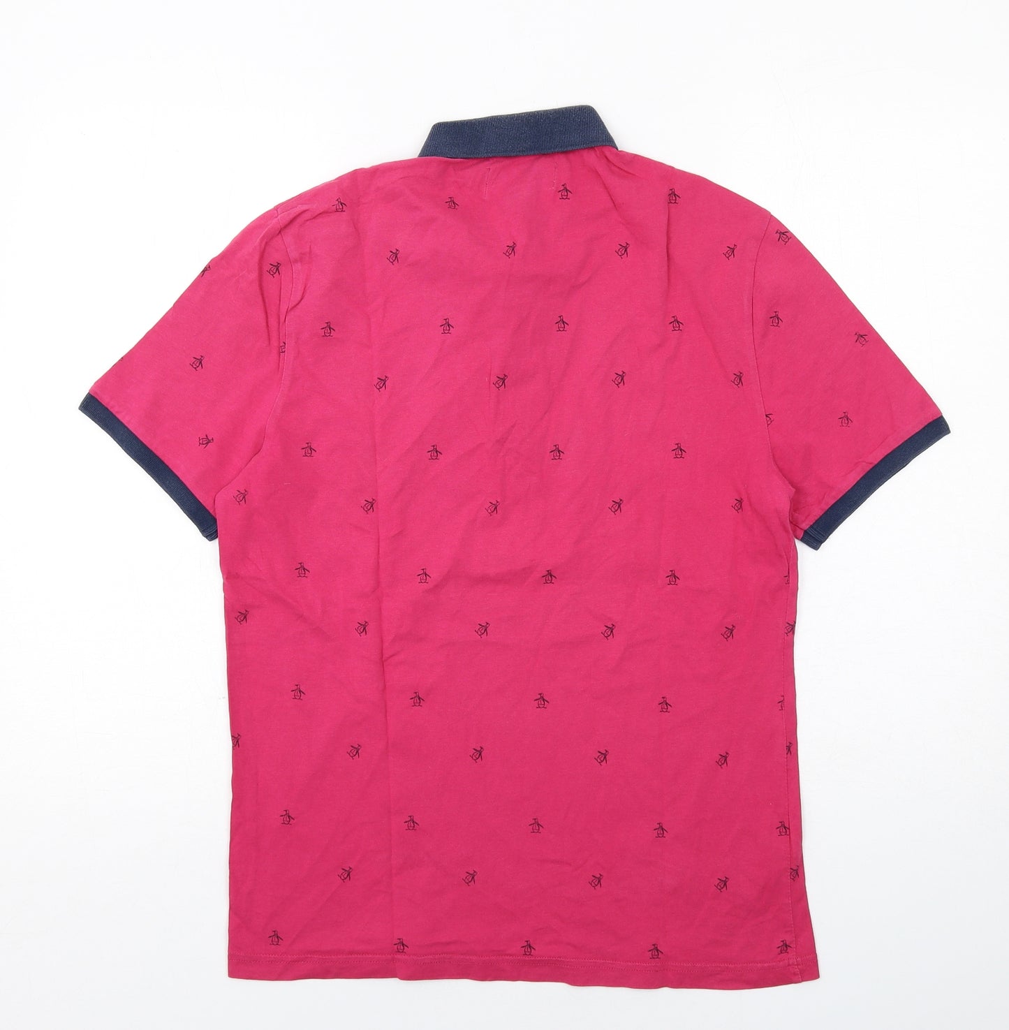 Original Penguin Mens Pink Geometric Cotton Polo Size M Collared Button