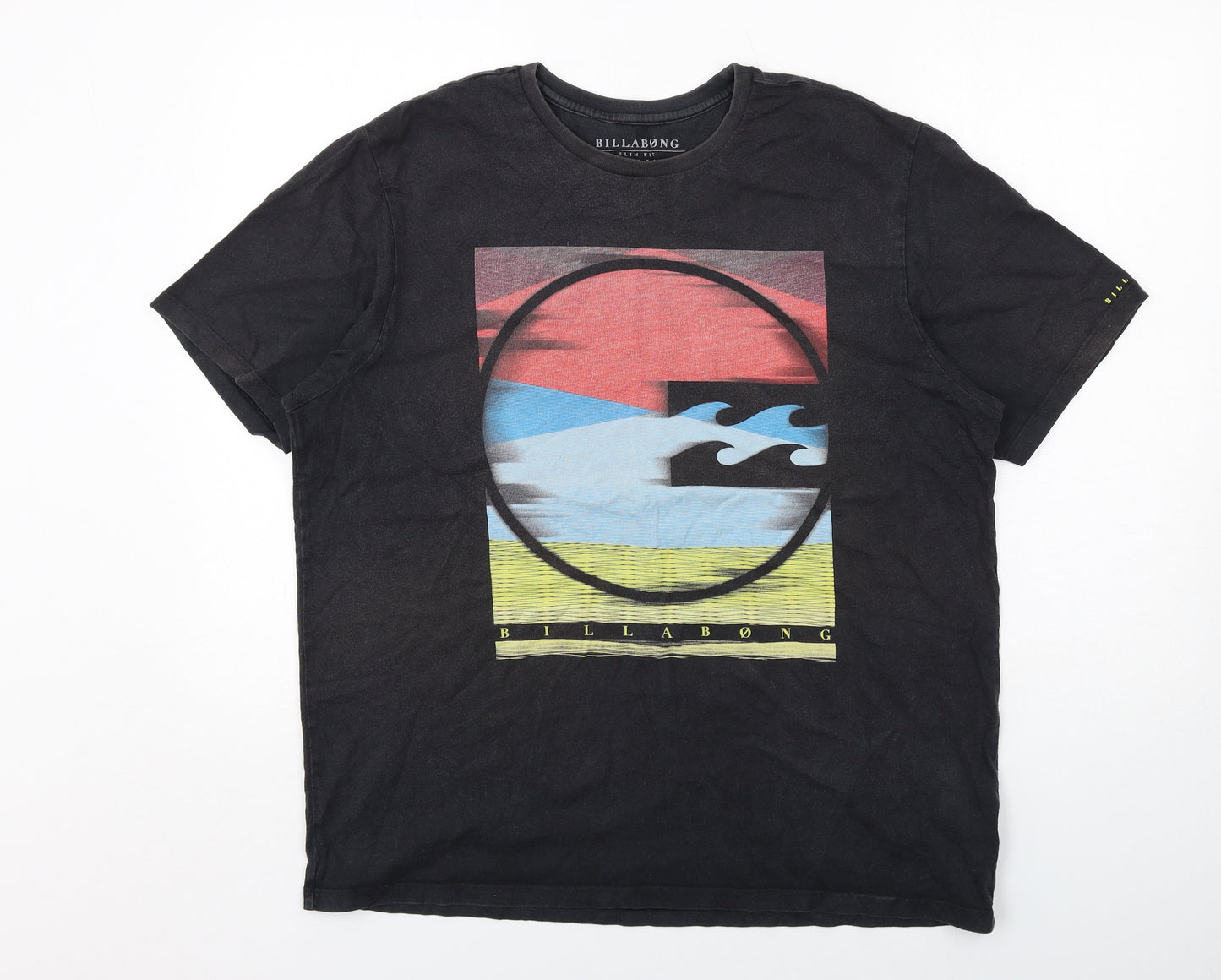 Billabong Mens Black Cotton T-Shirt Size 3XL Round Neck