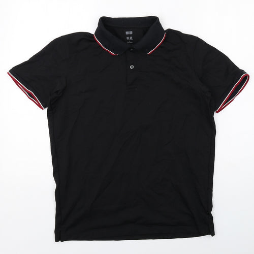 Uniqlo Mens Black Polyester Polo Size L Collared Button