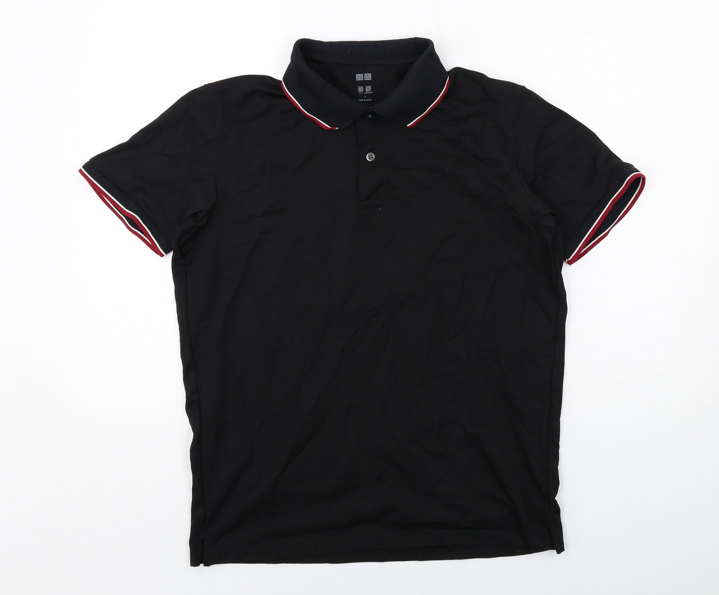 Uniqlo Mens Black Polyester Polo Size L Collared Button