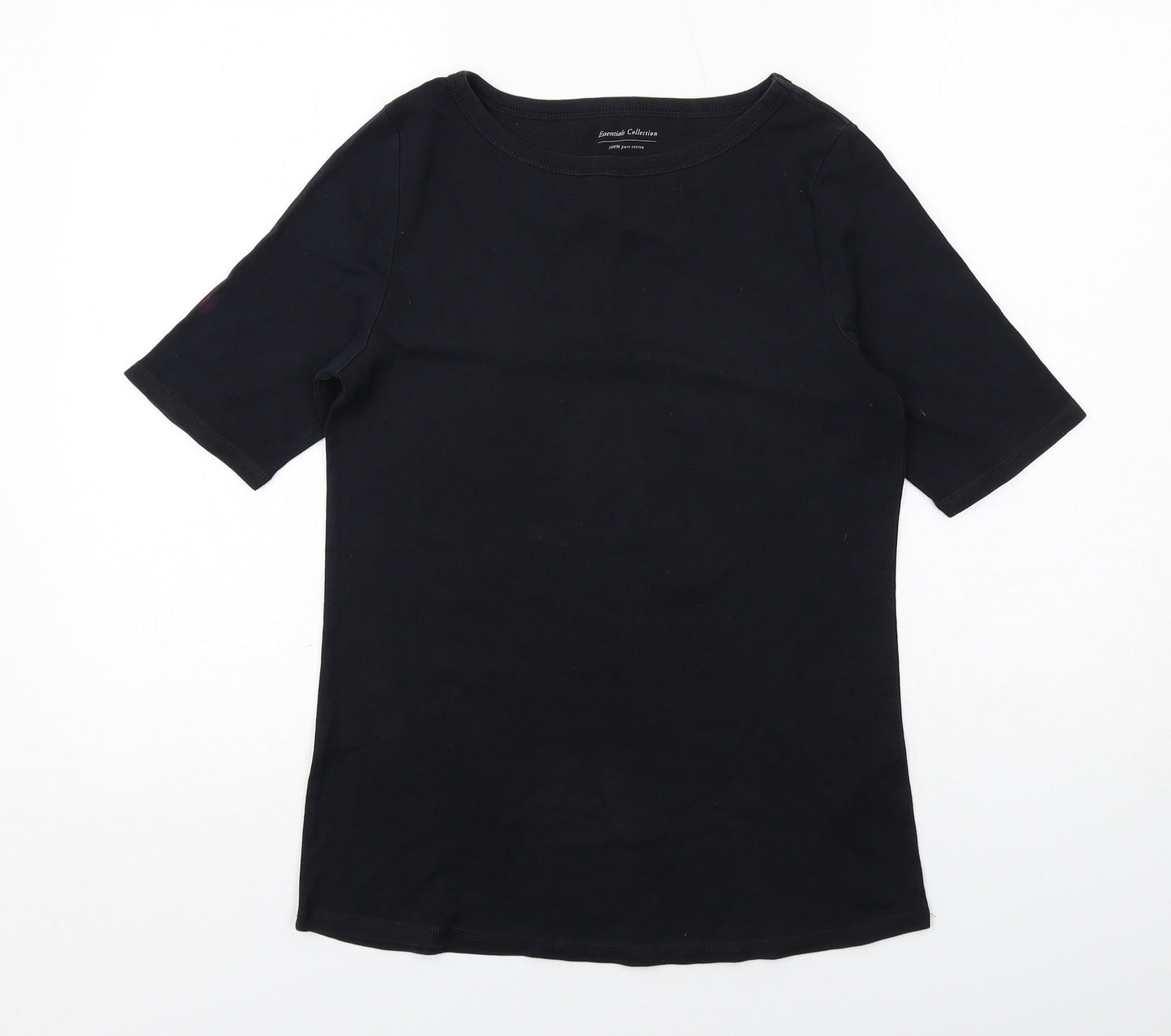 Marks and Spencer Womens Black Cotton Basic T-Shirt Size 14 Round Neck