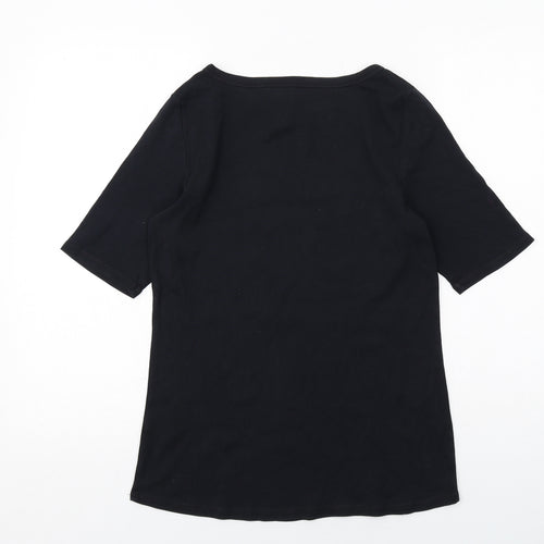 Marks and Spencer Womens Black Cotton Basic T-Shirt Size 14 Round Neck