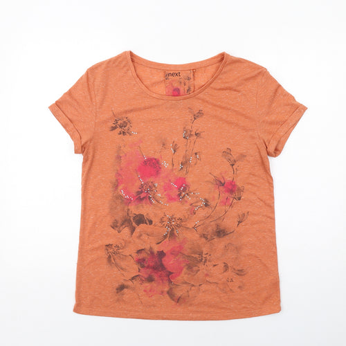 NEXT Womens Orange Geometric Polyester Basic T-Shirt Size 12 Round Neck