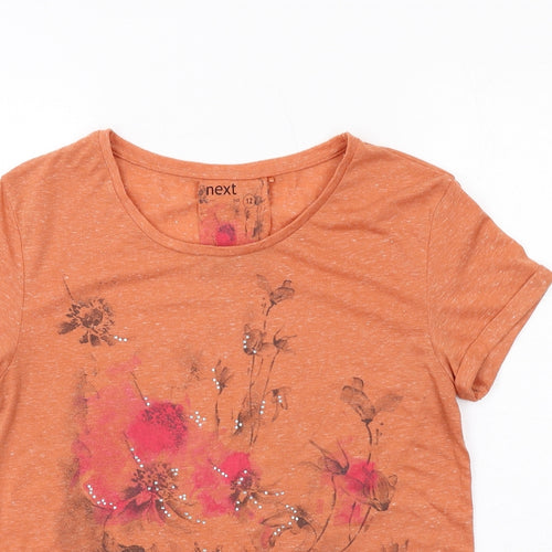 NEXT Womens Orange Geometric Polyester Basic T-Shirt Size 12 Round Neck