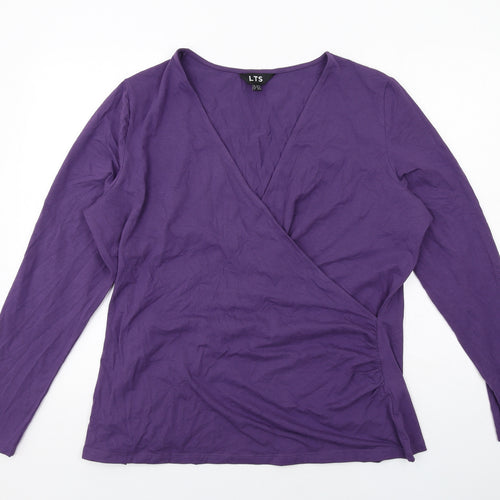 LTS Womens Purple Cotton Basic T-Shirt Size 22 V-Neck