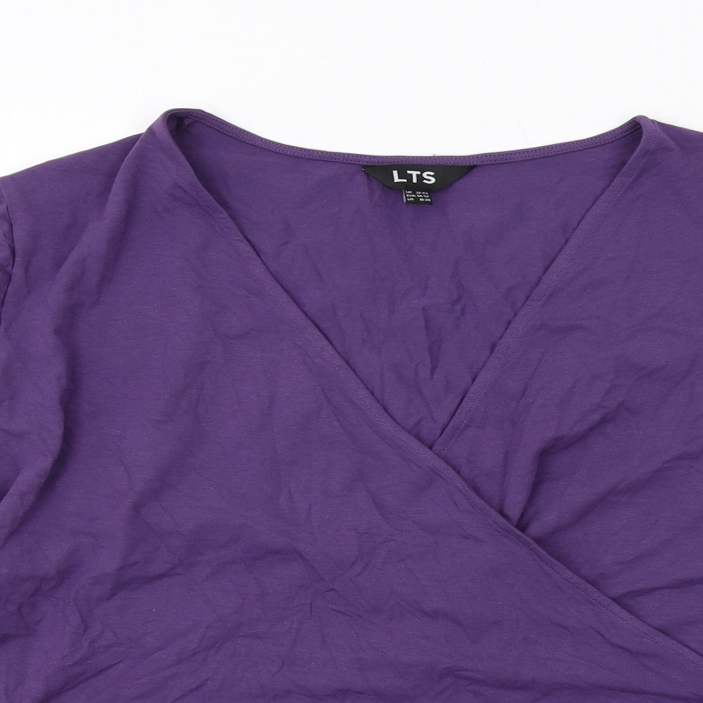 LTS Womens Purple Cotton Basic T-Shirt Size 22 V-Neck