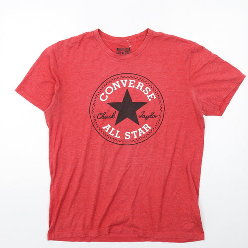 Converse Mens Red Cotton T-Shirt Size L Round Neck