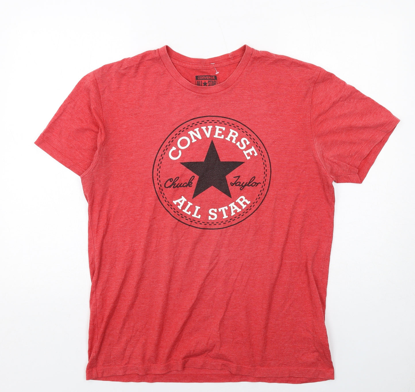 Converse Mens Red Cotton T-Shirt Size L Round Neck