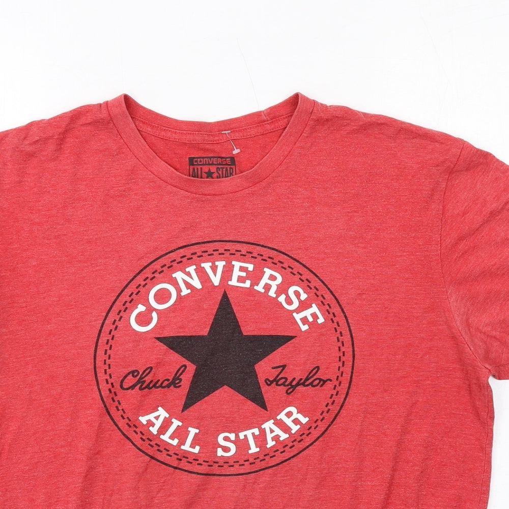 Converse Mens Red Cotton T-Shirt Size L Round Neck
