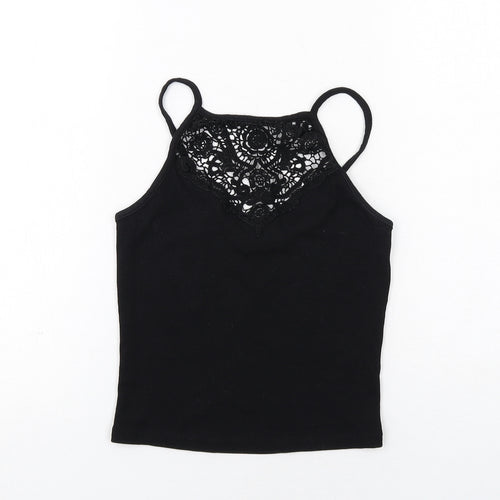 New Look Womens Black Cotton Basic Tank Size 10 Square Neck