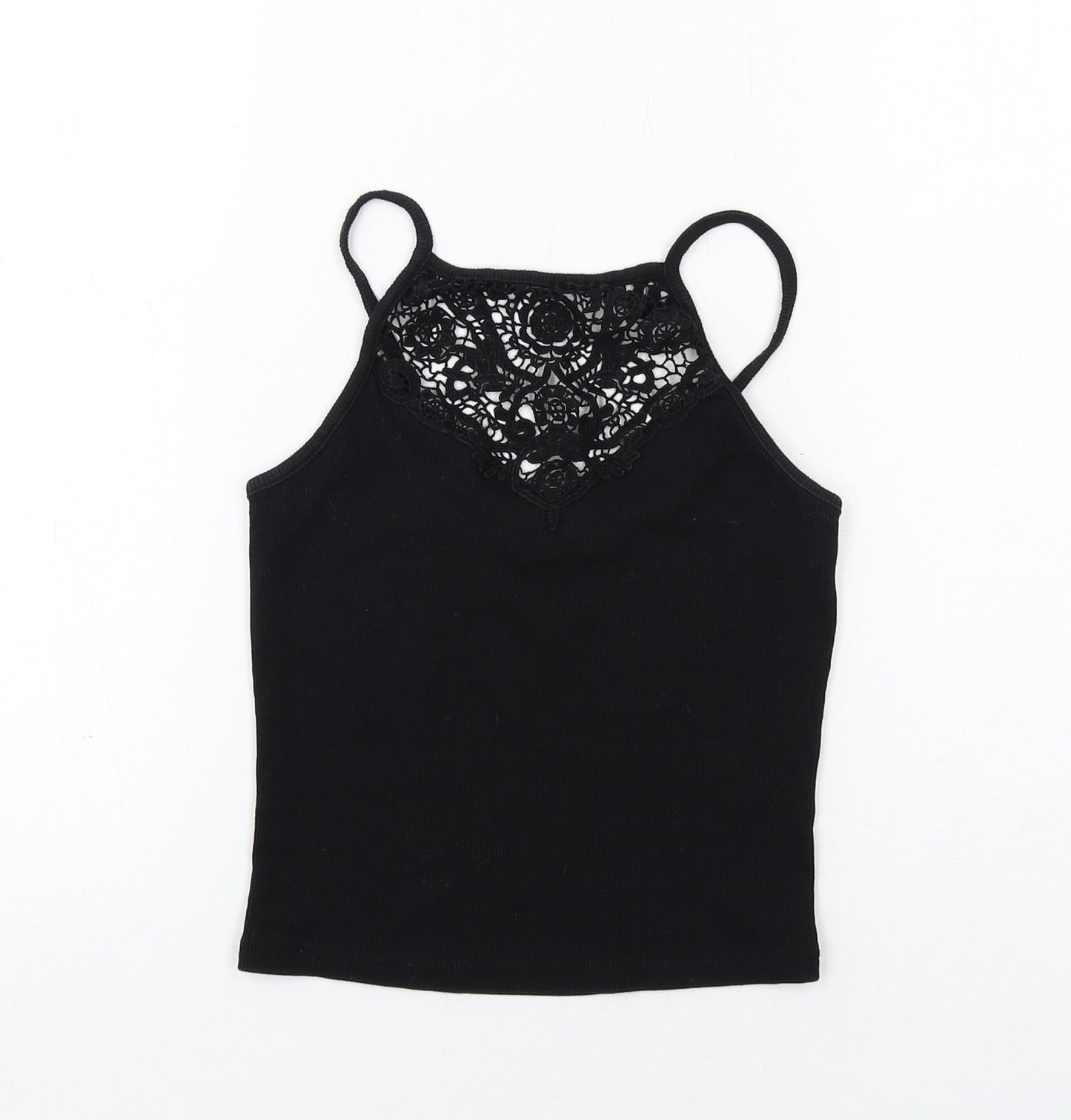 New Look Womens Black Cotton Basic Tank Size 10 Square Neck