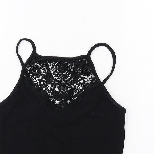 New Look Womens Black Cotton Basic Tank Size 10 Square Neck