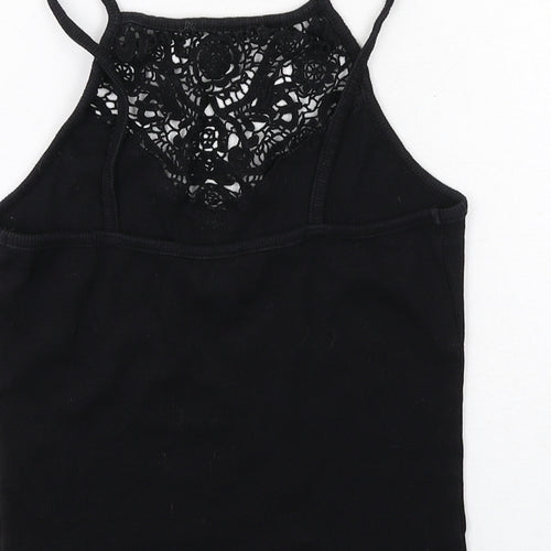 New Look Womens Black Cotton Basic Tank Size 10 Square Neck