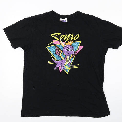 Spyro Mens Black Cotton T-Shirt Size L Round Neck - Spyro