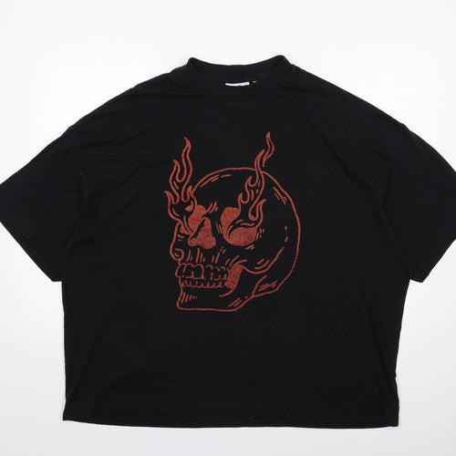 COLLUSION Womens Black Cotton Basic T-Shirt Size XL Round Neck - Skull