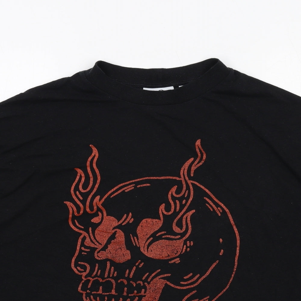 COLLUSION Womens Black Cotton Basic T-Shirt Size XL Round Neck - Skull