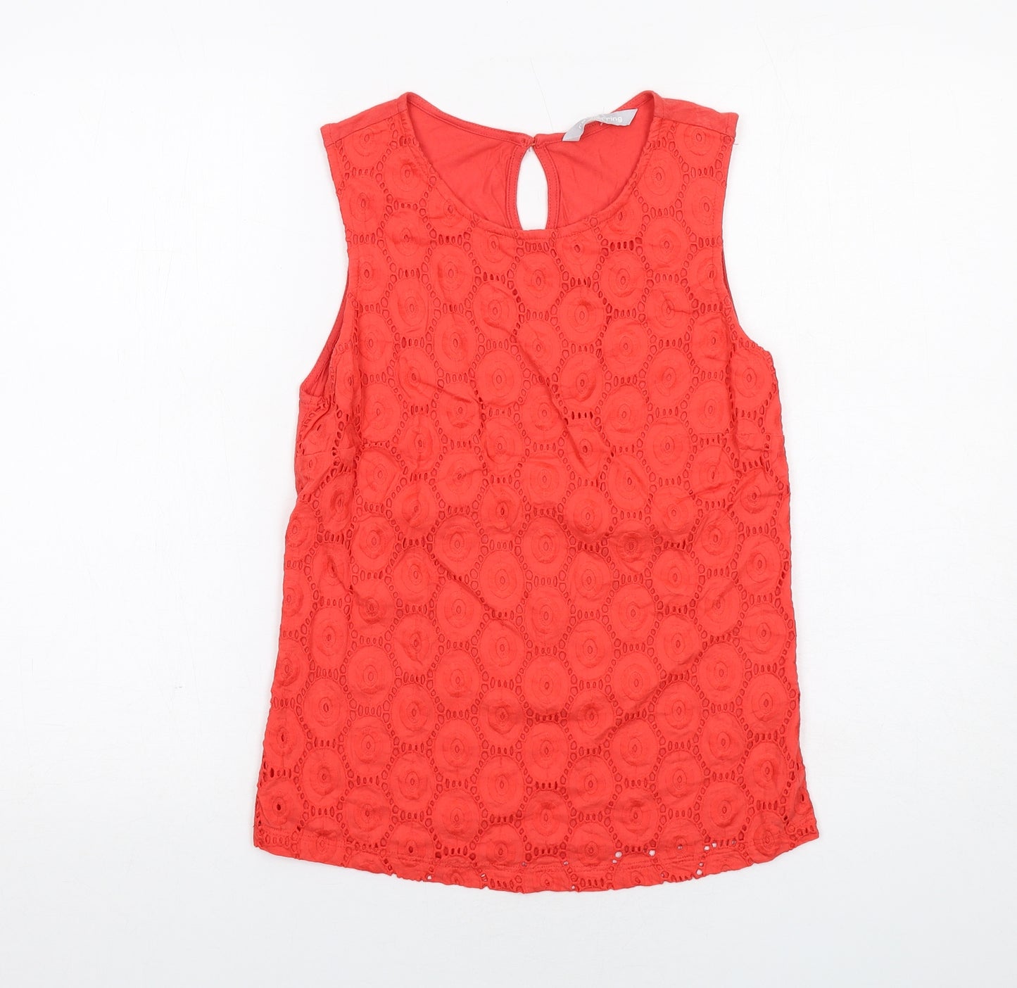 Red Herring Womens Red Geometric Cotton Basic Blouse Size 8 Round Neck