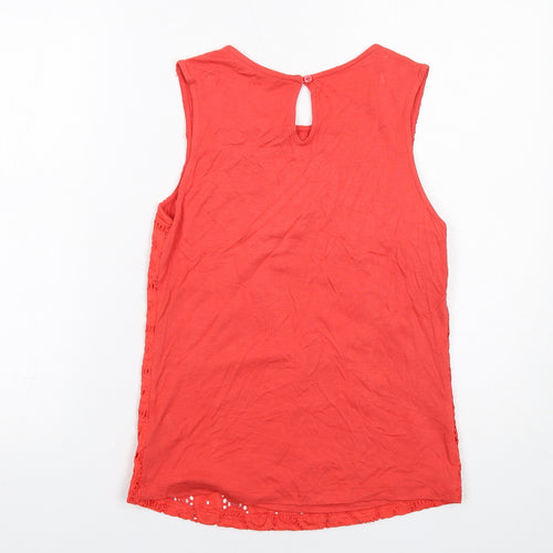 Red Herring Womens Red Geometric Cotton Basic Blouse Size 8 Round Neck