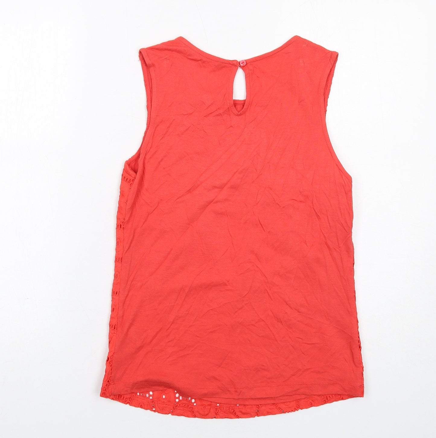 Red Herring Womens Red Geometric Cotton Basic Blouse Size 8 Round Neck