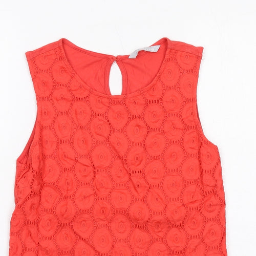 Red Herring Womens Red Geometric Cotton Basic Blouse Size 8 Round Neck