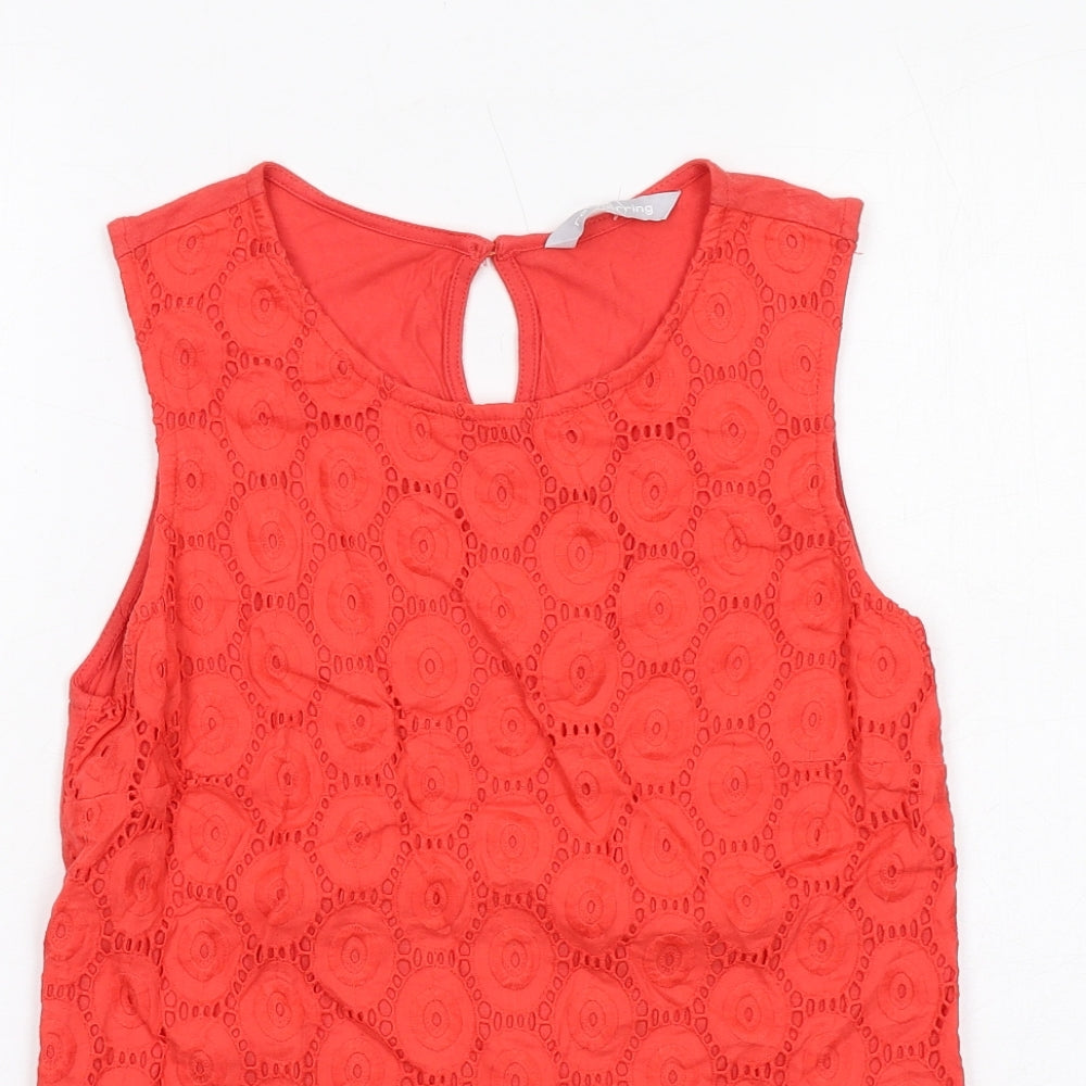 Red Herring Womens Red Geometric Cotton Basic Blouse Size 8 Round Neck