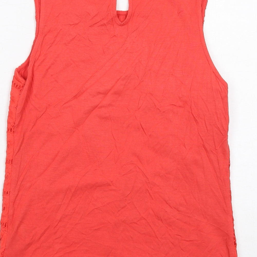 Red Herring Womens Red Geometric Cotton Basic Blouse Size 8 Round Neck