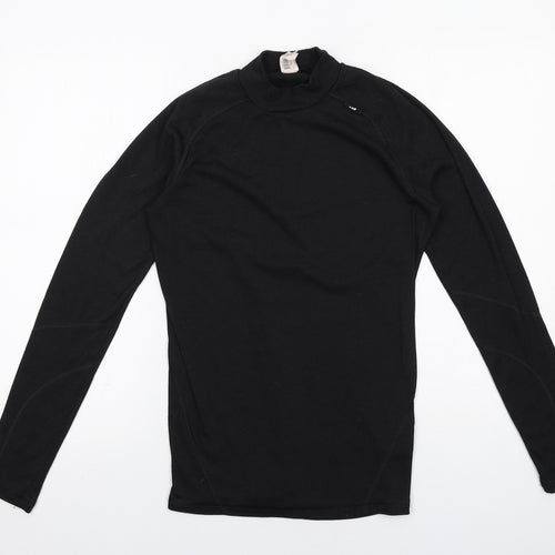 DECATHLON Mens Black Polyester Basic T-Shirt Size S Mock Neck Pullover
