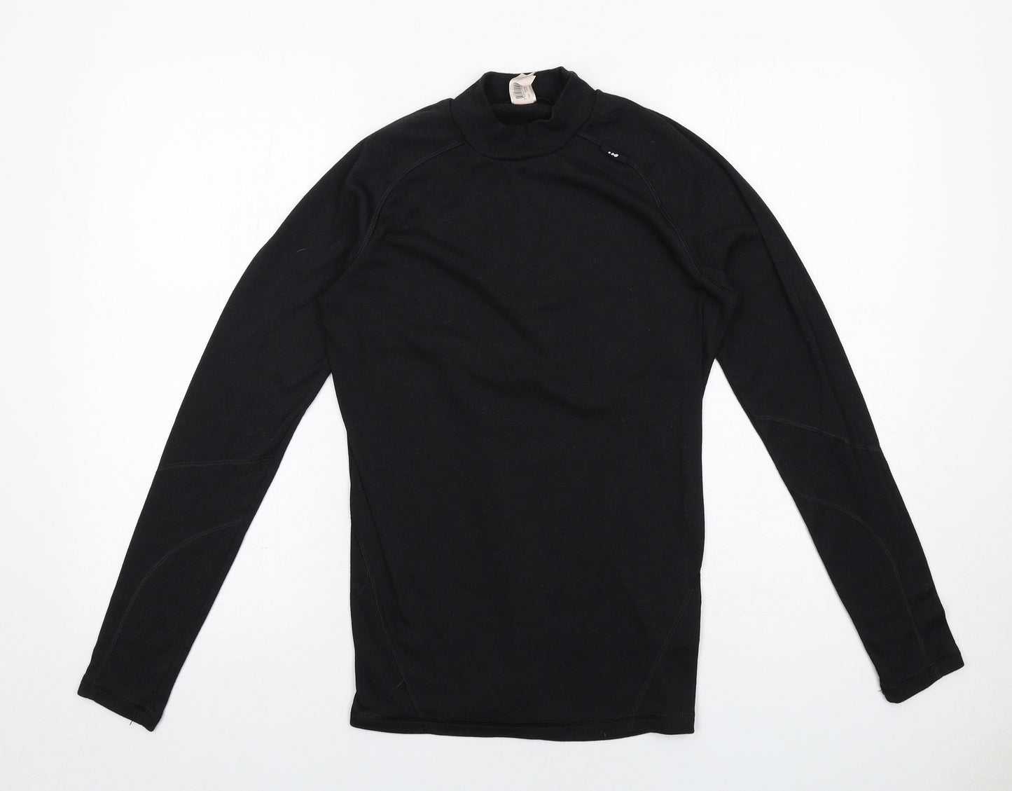 DECATHLON Mens Black Polyester Basic T-Shirt Size S Mock Neck Pullover