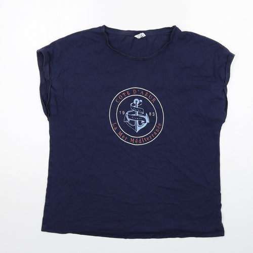 M&Co Womens Blue Cotton Basic T-Shirt Size 16 Round Neck