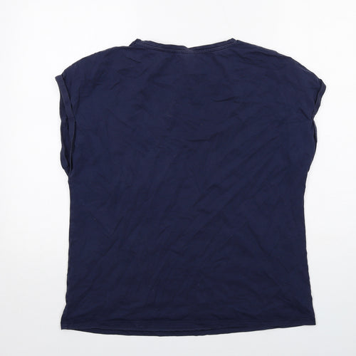 M&Co Womens Blue Cotton Basic T-Shirt Size 16 Round Neck