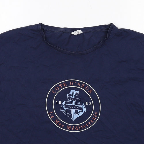 M&Co Womens Blue Cotton Basic T-Shirt Size 16 Round Neck