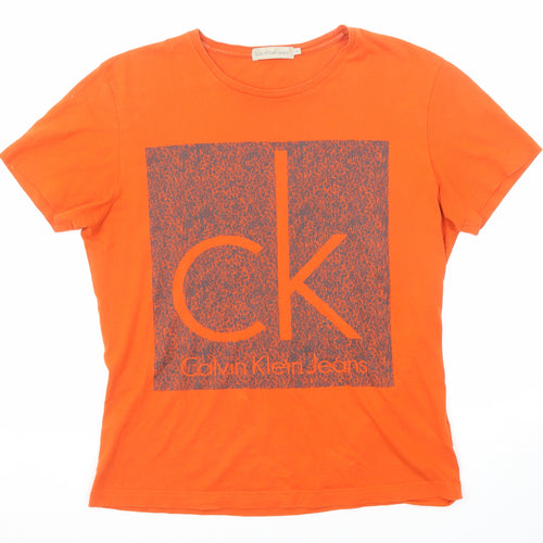 Calvin Klein Mens Orange Cotton T-Shirt Size M Round Neck